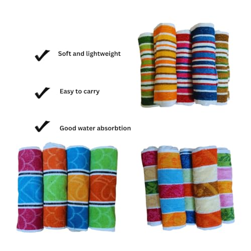 Image of Threadglow Decors Cotton Multicolor Lunch Towel /Napkin for School Kids (11 x 16 Inches) | Small Hand & Face Towel | Reusable Lunch Towels for Kids | Pack of 6(Mix of Available Colors dispatched)