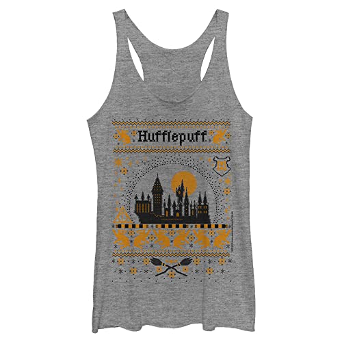 WARNER BROS Harry Potter and The Deathly Hallows Hufflepuff House Sweater Women's Fast Fashion Racerback Tank Top, Gray Heather, XX-Large