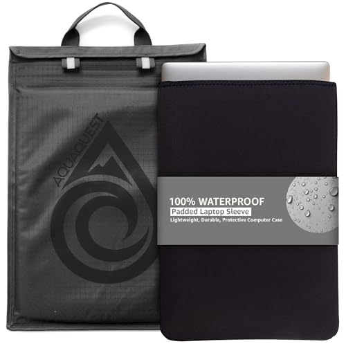 AquaQuest Storm 100% Waterproof Laptop Sleeve – Lightweight Ripstop Nylon Case, Welded Seams and Removable 5 mm Neoprene Liner – 15 in – Black – Fits up to 15 × 11 in