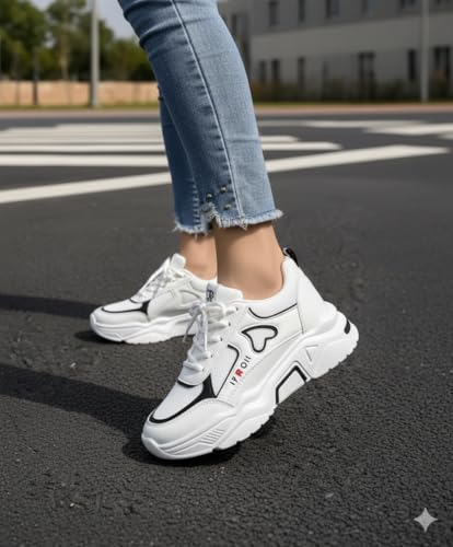 Image of Women Chunky Sneakers Lightweight Lace-Up Casual Sports Shoes Breathable Mesh Running Walking Shoes