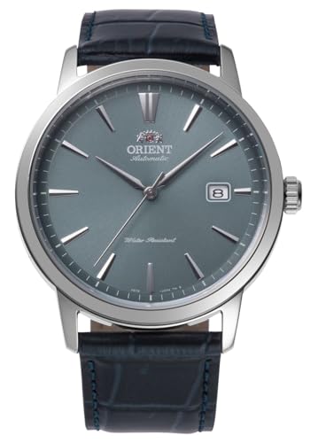 Orient Bambino RA-AC0F14L30B Automatik-Herrenuhr – exklusiv europäisch, Saphirglas, blaues Zifferblatt, Edelstahlgehäuse, Lederarmband, 41,6 mm, Ausstellungsgehäuseboden