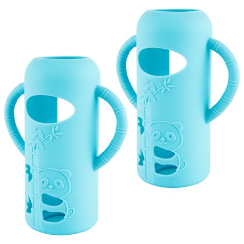 Image of 2 Pack Silicone Sleeves for Dr Browns Glass Bottle, 2 in 1 Break-Resistant Baby Bottle Handle, Narrow, 8oz, Mint