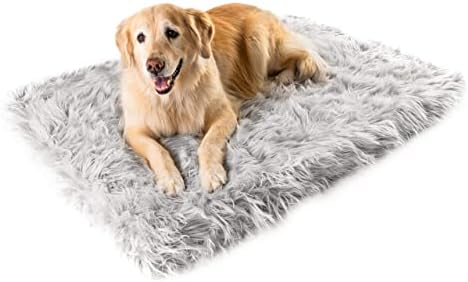 Puprug Faux Fur Memory Foam Orthopedic Dog Bed, Premium Memory Foam Base, Ultra-Soft Faux Fur Cover, Modern and Attractive Design (Large/Extra Large - 50" L X 30" W, Gray Rectangle)