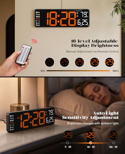 Image of Digital Clock Large Display, 13 inch Large Wall Clock for Classroom | Big Led Wall Clocks with Remote Control,Date,Week,Alarm,Temp & DST for Bedroom,Living Room,Gym,Office