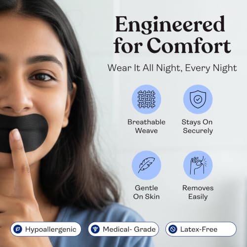 Image of AWESOME Mouth Tape for Sleeping - 60 Nights, Stops Snoring & Mouth Breathing - CDSCO Approved, Hypoallergenic Medical-Grade Sleep Mouth Tape for Nasal Breathing Support