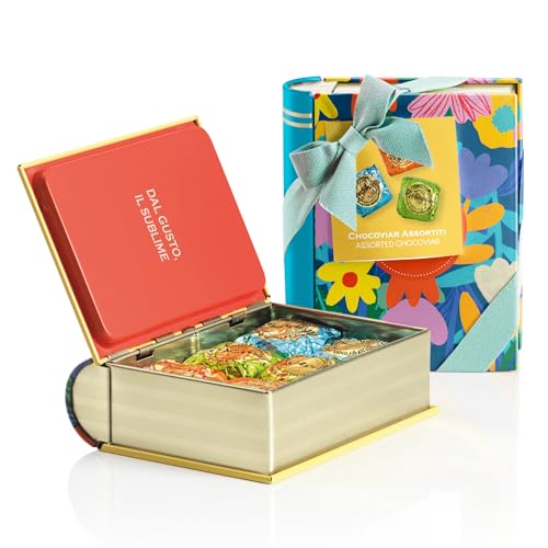 Venchi - Mini Libro de Lata, 6 Bombones Chocoviar Surtidos,117 Gr, Sin Gluten, Colección de Primavera Venchi Teresa Rego, Idea de Regalo
