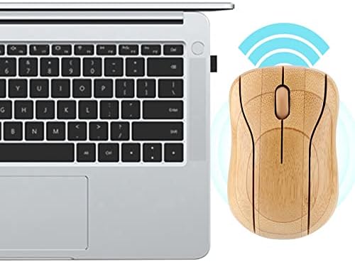 YUEHISY Bamboo Wireless Mouse Natural Wooden Optical Mouse, 2.4G Silent Ergonomic, Anti Static Bacterial, 1600DPI for PC Laptop Office Home - 2