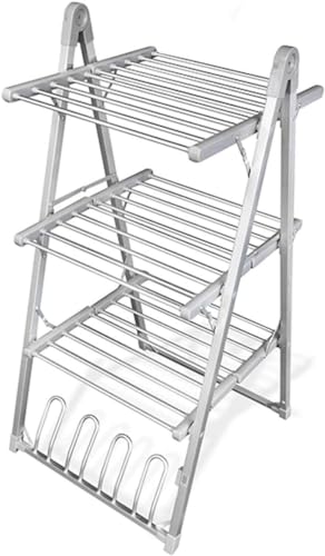 CELLUSTOP Etendoir pour Linge - Séchoir à Linge Electrique Chauffant - Supports pour Sécher Les Chaussures - Pliable - 3 Etages - 30 Barres - 300 Watts - Aluminium - Gris