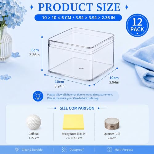 Image of Juexica 12 Pcs Clear Acrylic Boxes with Lid,Square,3.94 x 3.94 x 2.36