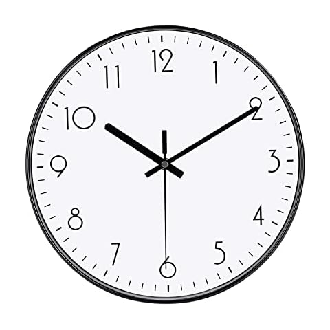 DIYZON Black Wall Clock, 12'' Modern Minimalist Silent Clock, No Ticking Quartz Movement Powered by Battery, Easy to Watch, Ideal for Decorating Bedroom, Kitchen, School, Office Cover