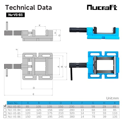 Nucraft Bohrmaschinen-Schraubstock Process Cyan mit Backenbreite 85 mm, in Process Cyan, und mit Verstellfunktion, die maximale Öffnungsweite beträgt 65 mm