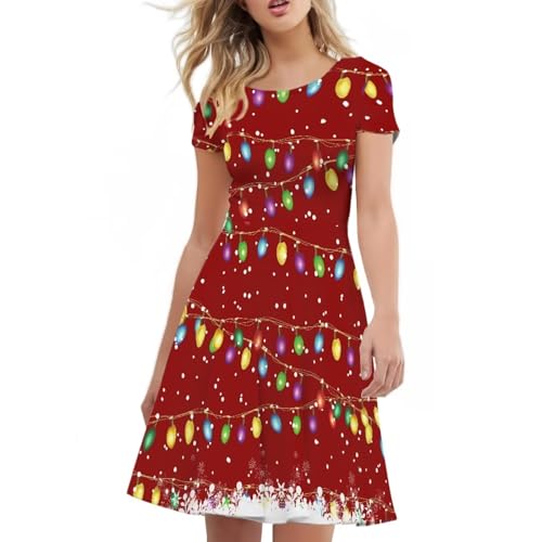 Image of POLERO Sunflower Dress for Women Floral Summer Dresses Short Sleeve Casual Sundresses Midi Dresses
