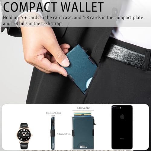 Image of Slim Card Holder Wallet for Men, Minimalist RFID Blocking Pop Up Wallet, Smart Metal Business Card Case Holds 12 Cards, Ultra-Thin Front Pocket Wallet, Gifts for Men