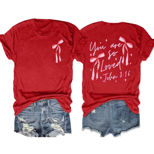 LHBNK Christian Tshirt for Womens Christian Bow Shirt Religious Faith Tshirts You are So Loved Shirt Tops