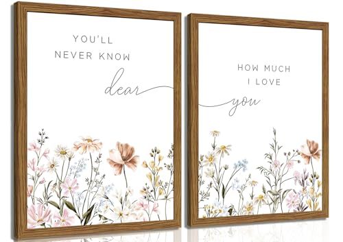 Wood Framed Wildflower Nursery Wall Art Set of 2, Boho