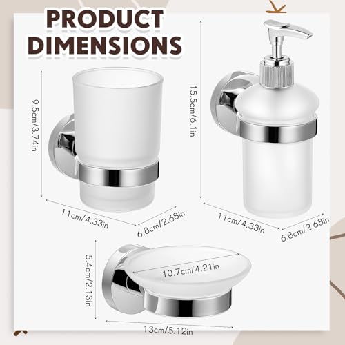 Yiyiring 3 Set Wall Mounted Bathroom Accessory Set, Glass Soap Dispenser & Toothbrush Holder with Soap Dish, Stainless Steel Bathroom Wall Organizer for Modern Kitchen Bathrooms - Thumbnail 2