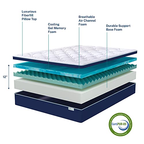 Sleep Innovations Skyler 12 Inch Cooling Gel Memory Foam Mattress With Plush Fiber Fill Pillow Top, California King Size, Bed In A Box, Soft And Plush Support #TOP2