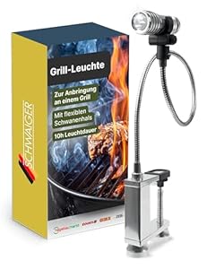 SCHWAIGER Grill-Leuchte I LED Grill Licht mit flexiblem Schwanenhals I hitzebeständige Grillbeleuchtung mit Klemme & Magnet I batteriebetriebene Grilllampe I Licht für BBQ