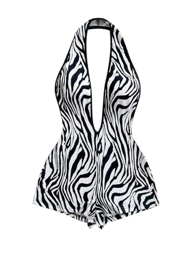 Floerns Women's Backless Halter Jumpsuits Y2K Deep V Neck Short Rompers
