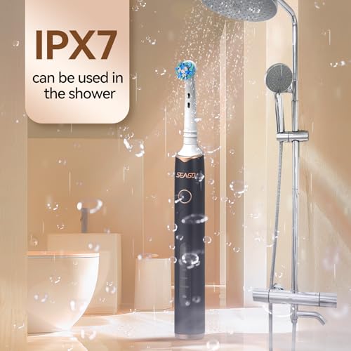 Seago Rotating Electric Toothbrush for Adults with 8 Brush Heads, Electric Toothbrush with 5 Teeth Whitening Modes and 2 Buttons, 2 Types Round Heads, Once Charge Lasts for 30 Days, SG-2603(Black) - Image 6