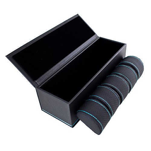 Caddy Bay Collection Carbon Fiber Pattern Watch Case Box Holds 5 Watches With Teal Blue Stripe/Stitching New And Improved #TOP2