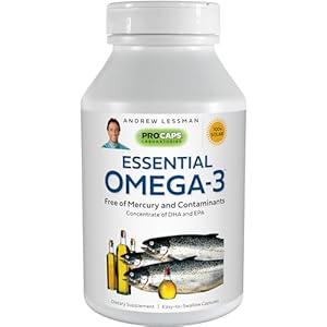 ANDREW LESSMAN Essential Omega-3 Unflavored – 60 Softgels – Ultra-Pure, High Potency Omega-3 Oils. High DHA, No Stomach Upset, No Contaminants, No Mercury. Small Easy to Swallow Softgels