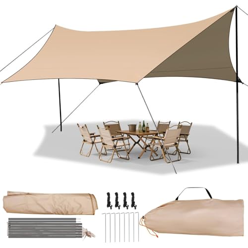 Zeltplanen 5 * 3m,UV-beständiger tarp mit stangen,wasserdichte tarp Ultraleicht,Tarp wasserdicht geeignet für Camping und Picknicks