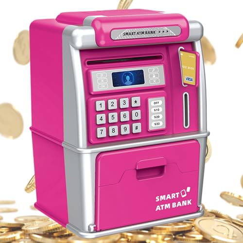 Bóveda de Efectivo para niños: Caja contadora de Monedas electrónica, alimentador automático de Billetes, Caja de ahorros con Cerradura, de contraseña Segura | Juguete Educativo de Cerdito par