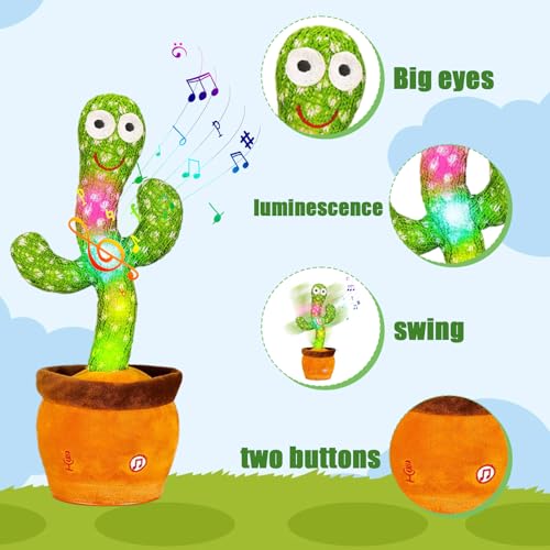 LUKETURE Dancing Cactus, Talking Cactus Toy, Dancing Cactus Mimicking Toy, Repeating and Recording What You Say, Cactus Baby Toy with LED, Repeat, Dance, Record (Dancing Cactus Recording + Song)