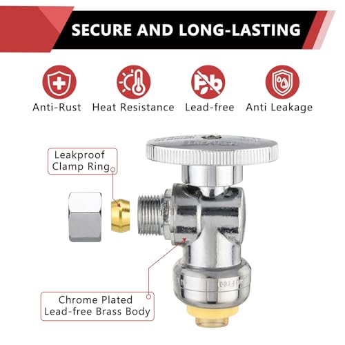 Image of 5PC EFIELD Push Fit Angle Stop Valve,1 /2 Push x 3 /8 Inch Compression
