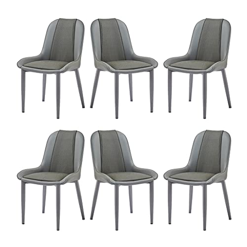 SJIALEN Dining Chairs Set of 6, PU Leather Woven Backrest Chairs Modern Living Room Side Chairs Lounge Kitchen Counter Chairs Kitchen Chair (Color : Grey)