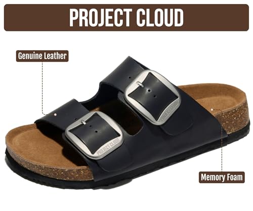 Image of Project Cloud 100% Genuine Leather Footbed Sandals for Women 2026 Comfortable Beach Essentials Womens Sandals Memory Foam Vacation Essentials Slides for Women Footwear (Santorini)