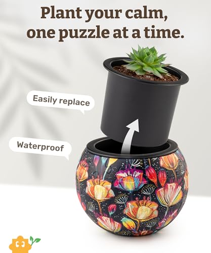 Image of PieceRelax 3D Puzzle Planter 80 Pieces - Flower Pot - Colorful Poppies, for Mom, Home Decor Flower Pots for Indoor Cactus, Succulents Pots [K1118]