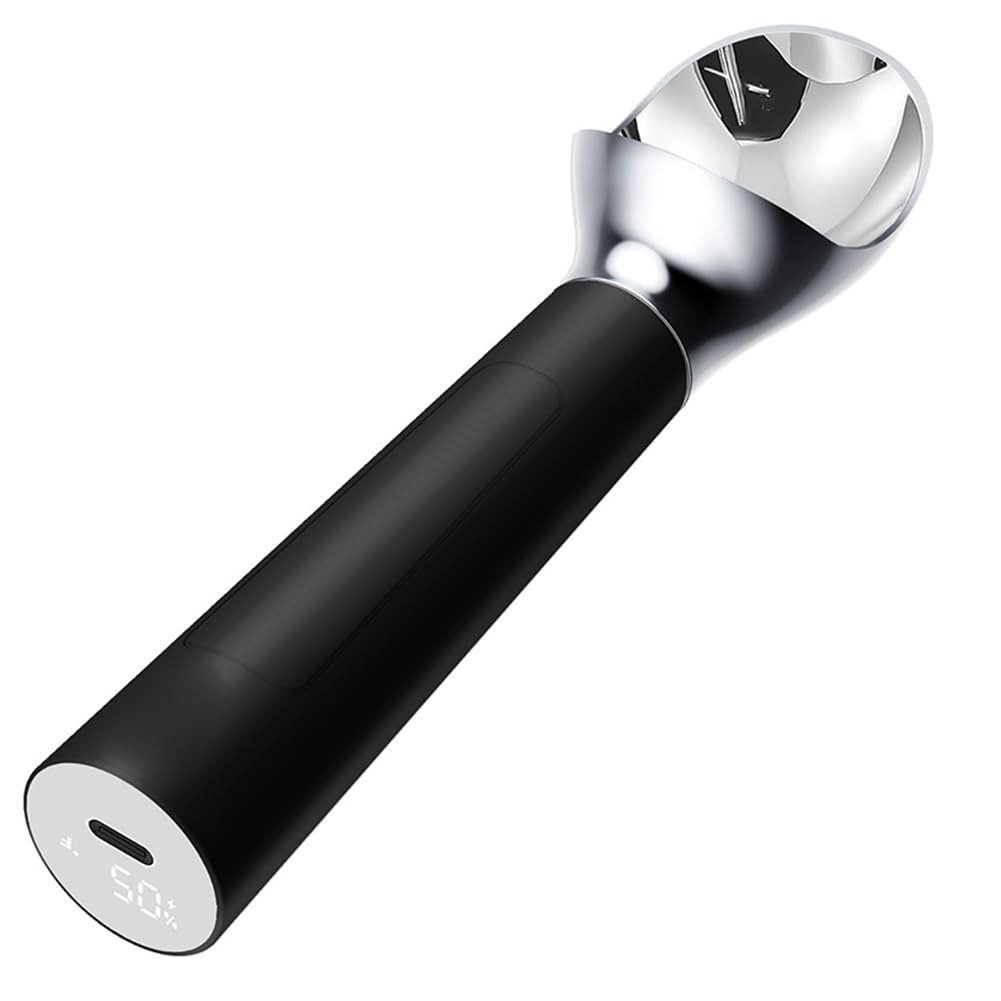 Xnuiasqe Black Thermostatic Ice Cream Scooper, Easy Scooping For Hard Ice Cream, Rechargeable Battery, Ip67 Waterproof, 2Oz Per Scoop