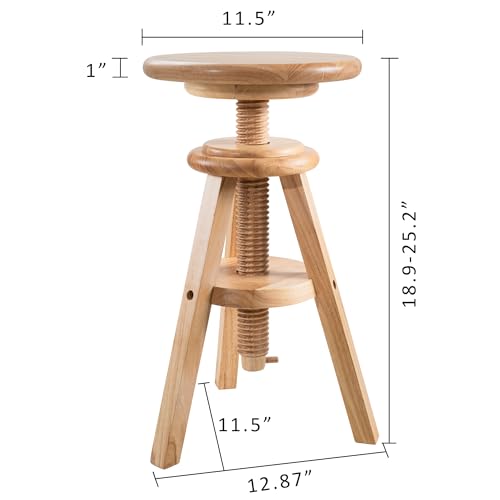 eHemco Swivel Solid Wood Adjustable Bar Stool, 18.9 to 25.2 Inches, Natural