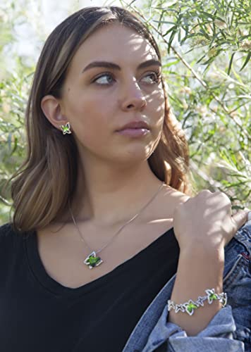 Gemmance Butterfly Link Charm Bracelet With Peridot Green Birthstone Crystal For August, Silver-Tone, 18”+2”Chain #TOP3