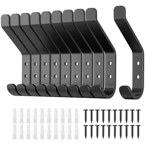 AUTUUCKEE 10 ganci appendiabiti neri, ganci resistenti con vite, ganci da parete in metallo per appendere, ganci singoli per asciugamani, vestiti, cappotti, ganci appendiabiti resistenti per porta del