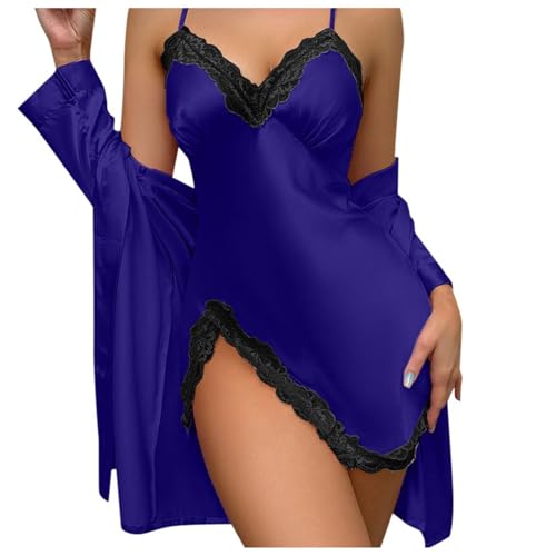 Genérico Camisón Sexy con Tirantes para Mujer, Ropa de casa de Encaje, Pijama cómodo, Conjunto de Dos Piezas (Blue, XXXL)