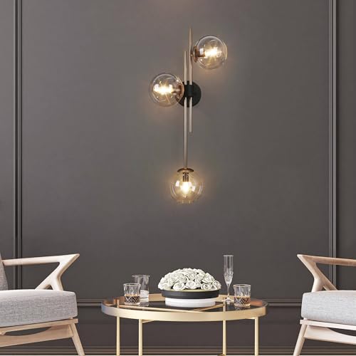 Image of KSANA Bathroom Light Fixtures Over Mirror, Black Gold Vanity Lights for Bathroom with Clear Glass Shade, 3-Light Modern Indoor Sconces Wall Lighting for Bedroom, Hallway, Stairway