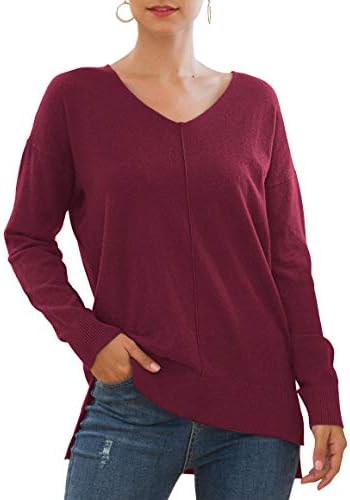 Jouica Women's Sweater Lightweight Sweater Loose Batwing Sleeve Pullover Tops,Wine Red,Small