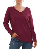 Jouica Women's Sweater Lightweight Sweater Loose Batwing Sleeve Pullover Tops,Wine Red,Small