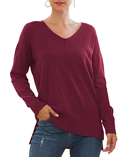 Jouica Women's Sweater Lightweight Sweater Loose Batwing Sleeve Pullover Tops,Wine Red,Small #TOP26