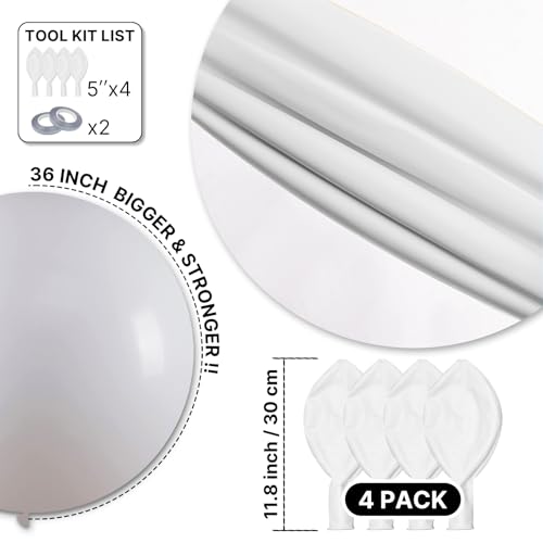 Image of PartyWoo White Balloons 4pcs 36 Inch Extra Large Big Jumbo Giant Matte White Latex Helium Balloons for Wedding Bridal Graduation Engagement Baby Shower Birthday Tea Party Decorations White-Y13