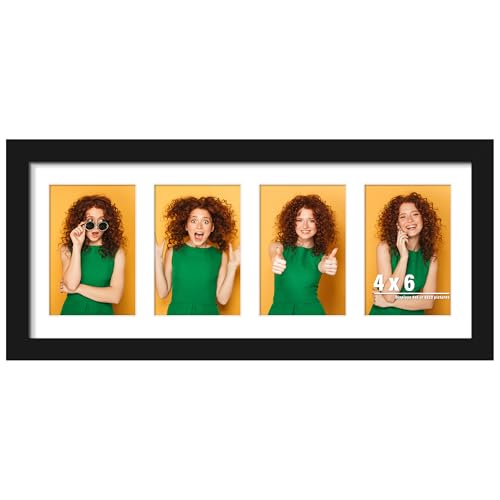 Image of DUENPY 8x20 Collage Picture Frames Display Four 4x6 Picture Collage Wall Decor Wall Hanging or Tabletop Black