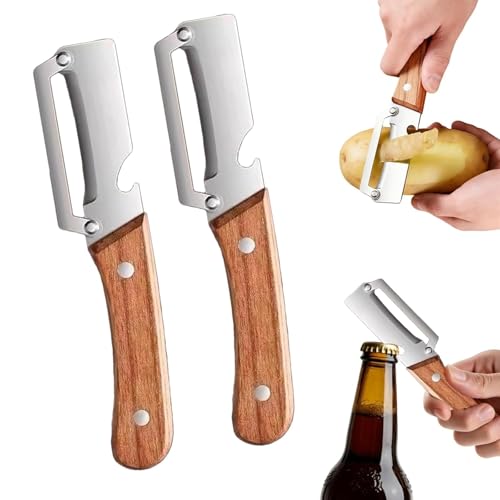 Image of Vegetable Peeler with lid Stainless Steel Blade Peeler Multipurpose Kitchen Peeler Fruit Potato sabzi Peeler Ergonomic Wooden Handle Rust Resistant Heavy Duty Tool Precision Cutting Easy Peeling (2)