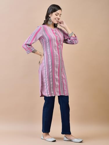 Image of Shree Women Liva (Rayon) White Floral Print Kurta