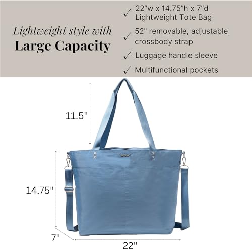 Image of Baggallini Carryall Tote - Lightweight Nylon Zipper Top Weekender Travel Beach Bag w /Luggage Sleeve