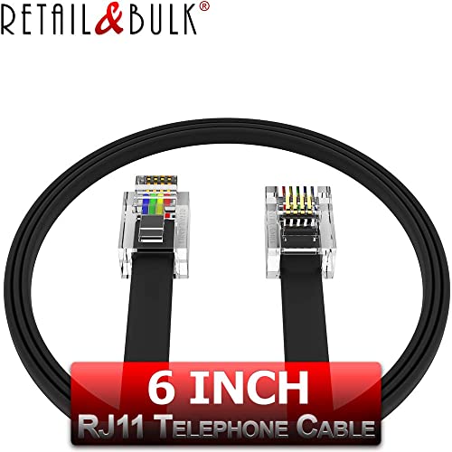 6 Inch Premium Quality Telephone Cable, Rj11 Male To Male 6P4C Phone Line Cord. Made In Usa By Retail&Bulk™ (Black) #TOP3
