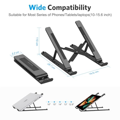 Portable Laptop Stand, OMOTON Laptop Stand for Desk Ergonomic 7-Levels Angles Adjustable Computer Stand, ABS Laptop Riser Holder Compatible with All Laptops and iPad(10-15.6") - Image 5