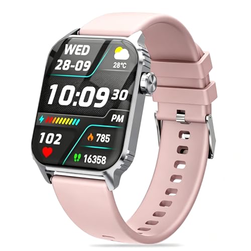 TRAUSI Touchscreen Smartwatch with Bluetooth Call, 100 Modes and Sleep Notifications, Waterproof Watch for iPhone Pink
